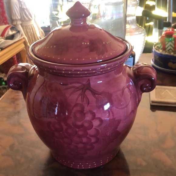 Pier 1 Other - DONATED Pier 1 One Hand Painted Large Burgundy Grapes Cookie Jar/Canister w/Lid